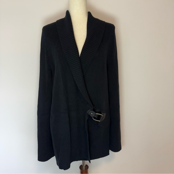 Lauren Ralph Lauren Sweaters - Lauren Ralph Lauren 100% Cotton Black Knit Cardigan with Buckle Closure Size 1X